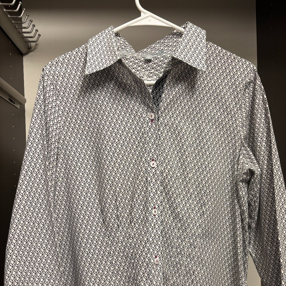 Foxcroft Fitted Geometric Patterned Button-Down B… - image 2